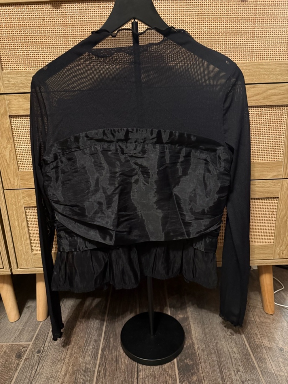 Promesa Black Mesh & Satin Peplum Long-Sleeve Top